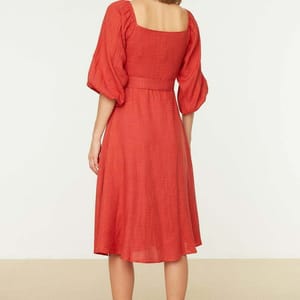 Balloon Sleeve Dress - Midi Dresses 29