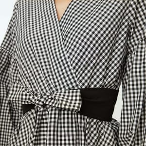 Black Belted Double-Breasted Weave Checkered Blouse - Shirts & Blouses 53