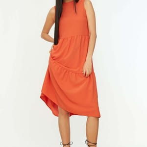 High Neck Tiered Dress - Midi Dresses 73