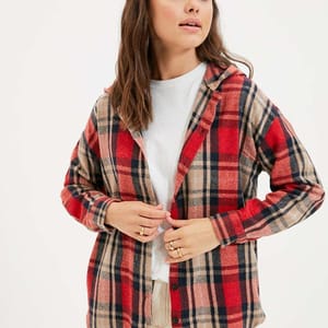 Plaid Check Hooded Shirt - Shirts & Blouses 23