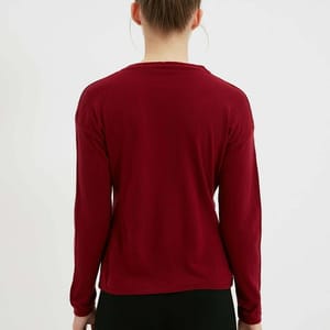Burgundy Long Sleeve V-Neck Button Detail Women's Top - Long Sleeve Tops 19