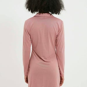 Pink Long Sleeve Pleated Button Down Shirt Women's Dress - Mini Dresses 24