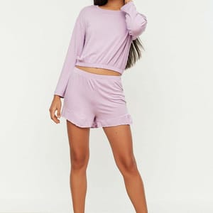 Purple Knitted Shorts Women's Set