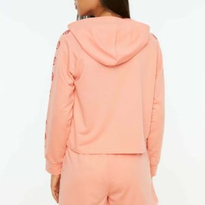 Peach Sleeve Print Knitted Pyjama Hoodie And Shorts Women's Set Trendyol - Women's Co-ord Sets 3