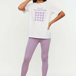 White Front Print Crew Neck T-Shirt And Pants Pyjama Women's Set White Front Print Crew Neck T-Shirt And Pants Pyjama Women's Set - Co-ord Sets 25