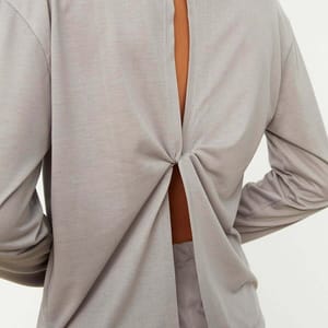 Grey Front Print Crew Neck T-Shirt And Pants Pyjama Women's Set - Co-ord Sets 28