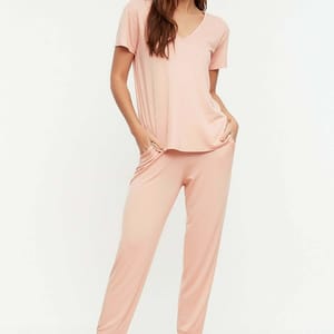 Pink Knitted Pyjama And Pants Women's Set