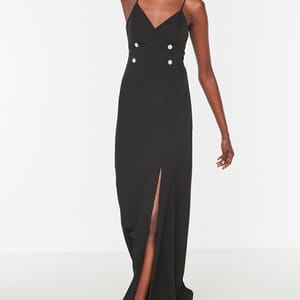 Black Spaghetti Strap Side Split Knitted Women's Dress - Party Dresses 17