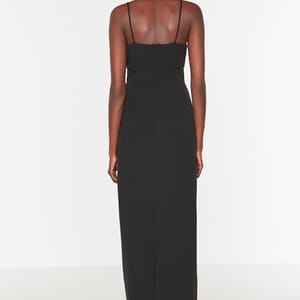 Black Spaghetti Strap Side Split Knitted Women's Dress - Party Dresses 19