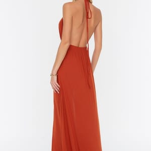 Halter Neck Plunge Brown Women's Dress Halter Neck Plunge Brown Women's Dress - Maxi Dresses 28