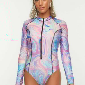 Women's Zip Through Printed Swimsuit
