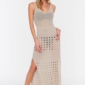 Beige Spaghetti Strap Side Split Knitted Women's Dress