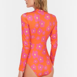 Orange One Piece Long Sleeve Zip Detail Floral Print Women's Swimsuit Orange One Piece Long Sleeve Zip Detail Floral Print Women's Swimsuit - One Piece 24
