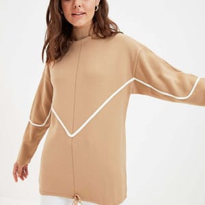 Light Brown Turtleneck Knitted Women's Sweater
