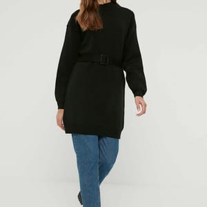 Black Crew Neck Knitted Women's Sweater