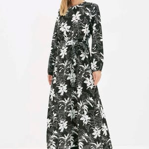 Crew Neck Balloon Sleeve Printed Dress Trendyol - Women's Party Dresses 17