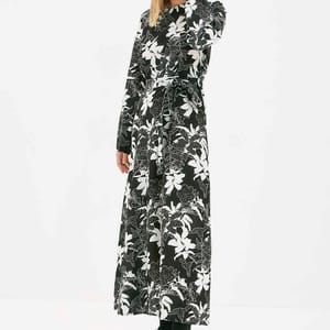 Crew Neck Balloon Sleeve Printed Dress