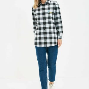 Checked Button Down Tunic Shirt