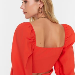 Balloon Sleeve Tie Detail Crop Top & Shorts Set