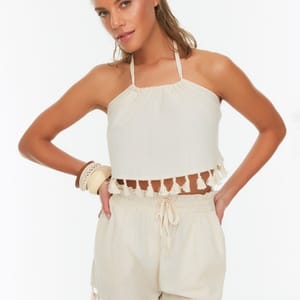 Halter Neck Lace Detail Crop Top & Shorts Set