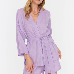 Tie Detail Kimono & Shorts Set