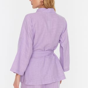 Tie Detail Kimono & Shorts Set