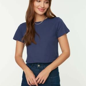 Single Color Crew Neck Crop Women's T-Shirt Trendyol - Women's Casual T-Shirt 26