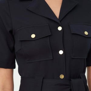 Straight-Cut Navy Blue Wide Leg Women's Jumpsuit - Jumpsuits 23