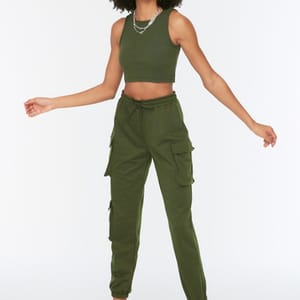 Navy Green Knitted Crop Top & Cargo Pants Women's Set - Co-ord Sets 17