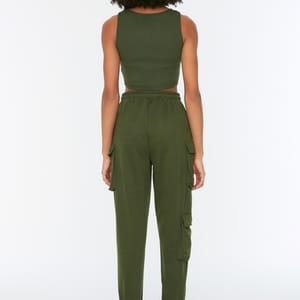 Navy Green Knitted Crop Top & Cargo Pants Women's Set - Co-ord Sets 19