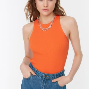 Black Crew Neck Sleeveless Ribbed Women's Top