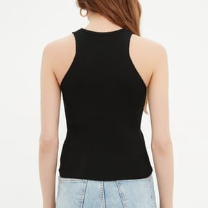 Black Crew Neck Sleeveless Ribbed Women's Top - Sleeveless Tops 24