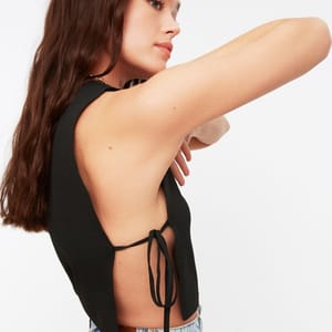 Black Tie Detail Knitted Women's Crop Top - Cropped Tops 17