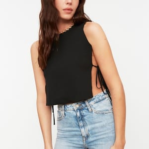 Black Tie Detail Knitted Women's Crop Top