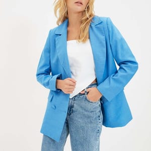 Sky Blue Button Detail Women's Blazer - Blazers & Coats 43