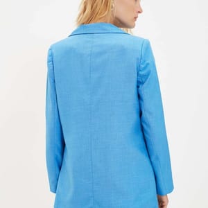 Sky Blue Button Detail Women's Blazer - Blazers & Coats 45