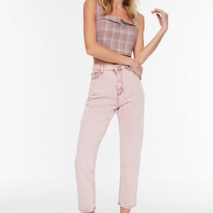 Pink High Waist Mom Women's Jeans - Mom Jeans 22