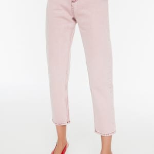 Pink High Waist Mom Women's Jeans - Mom Jeans 23