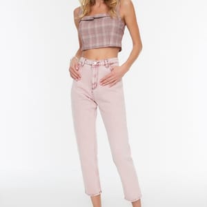 Pink High Waist Mom Women's Jeans