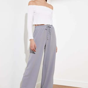 Grey Pegged Wide Leg Women's Trouser - Trousers 22