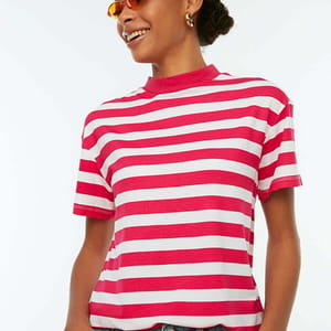 Striped Knitted T Shirt Trendyol - Women's Casual T-Shirt 38