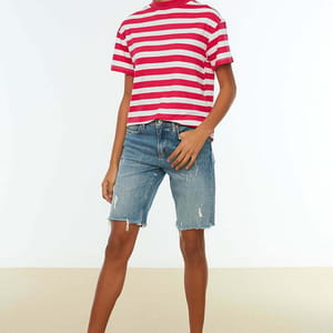 Striped Knitted T Shirt Trendyol - Women's Casual T-Shirt 41