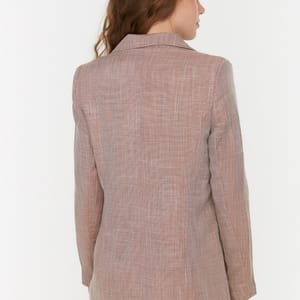 Brown Button Detail Women's Blazer - Blazers & Coats 37