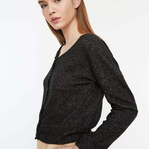 Black Button Down Cropped Knitted Women's Cardigan - Cardigans 17