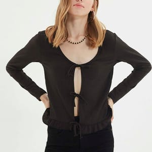 Black V-Neck Knitted Long Sleeve Women's Cardigan