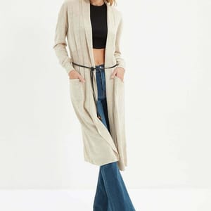 Beige Button Down Long Knitted Women's Cardigan - Cardigans 12