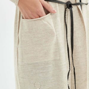 Beige Button Down Long Knitted Women's Cardigan - Cardigans 13