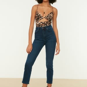 Navy Blue High Waist Mom Women's Jeans - Mom Jeans 26