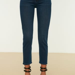 Navy Blue High Waist Mom Women's Jeans - Mom Jeans 28