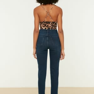 Navy Blue High Waist Mom Women's Jeans - Mom Jeans 29